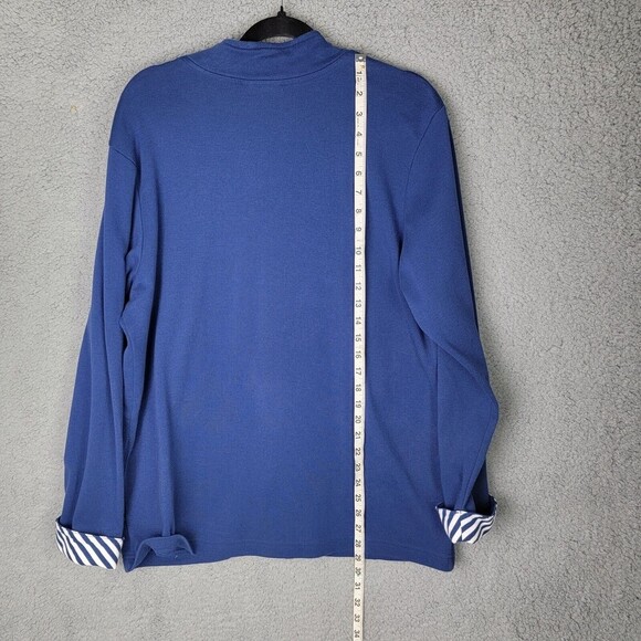 Blair Women's Jacket Sz L Blue Full Zip Pockets White Stripe Contrast - Picture 13 of 15